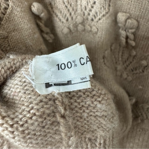 Alan Blizerian Tan 100% Cashmere Open Textured‎ Seashell Neck Sweater - Picture 9 of 16